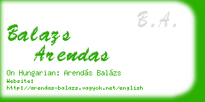 balazs arendas business card